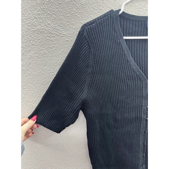 Venezia Jeans Clothing Womens Sweater 22/24 Black Ribbed Short Sleeve Button Up - Picture 3 of 11